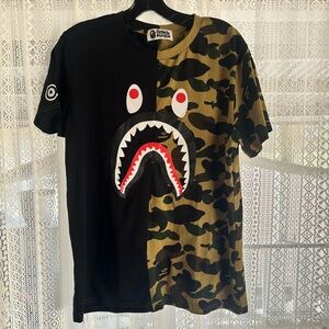 Bape Black and Green Camo Shark Tee